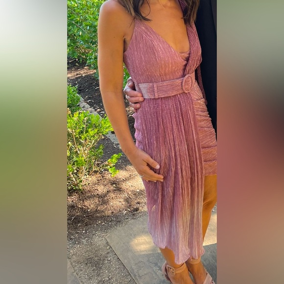 PatBO Metallic Ombré one-shoulder belted mini dress. - Picture 5 of 5